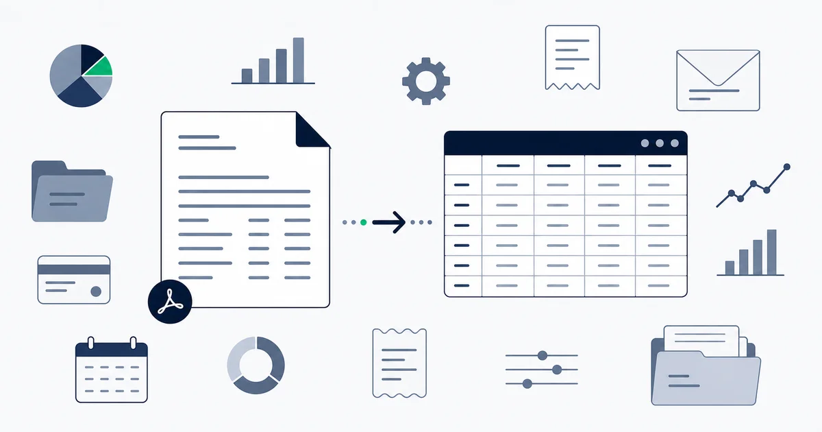A bank statement PDF being converted into a clean CSV spreadsheet of transactions