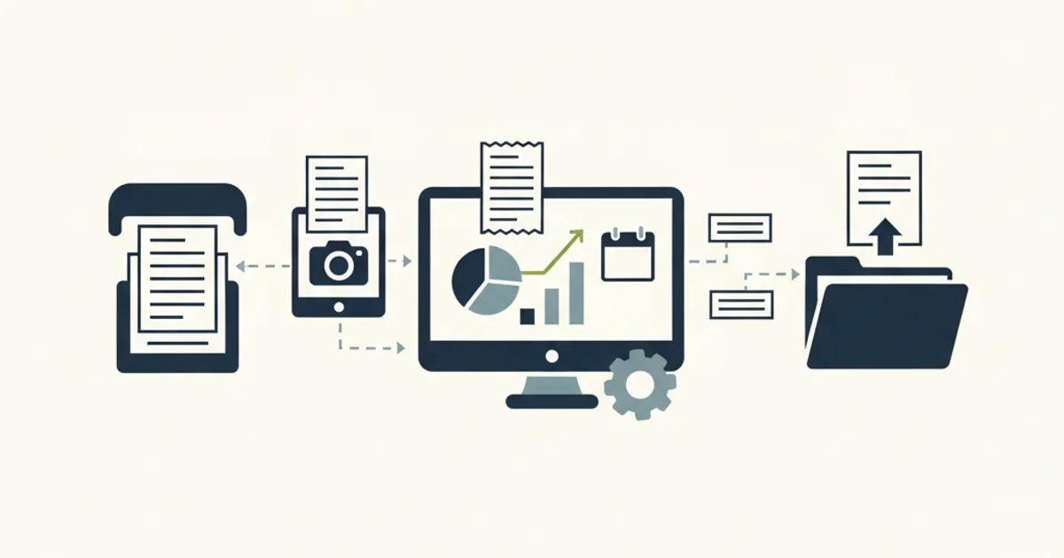 Three document capture tools compared side by side on a bookkeeper's desk with invoices flowing into accounting software