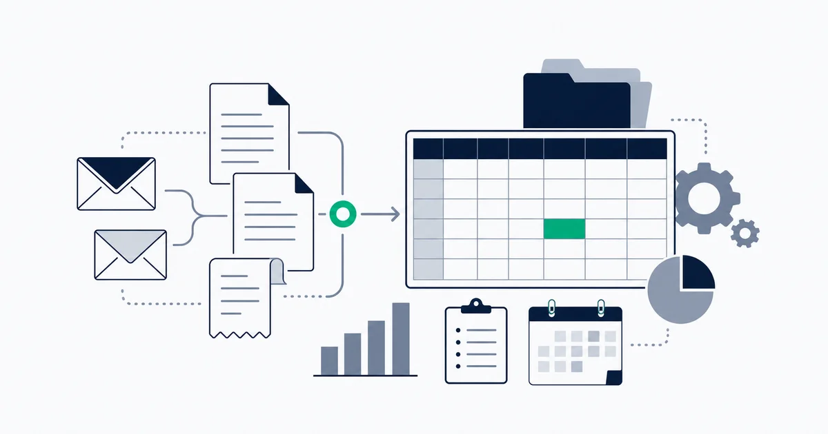Email invoices being extracted and written as structured rows into a Google Sheets ledger