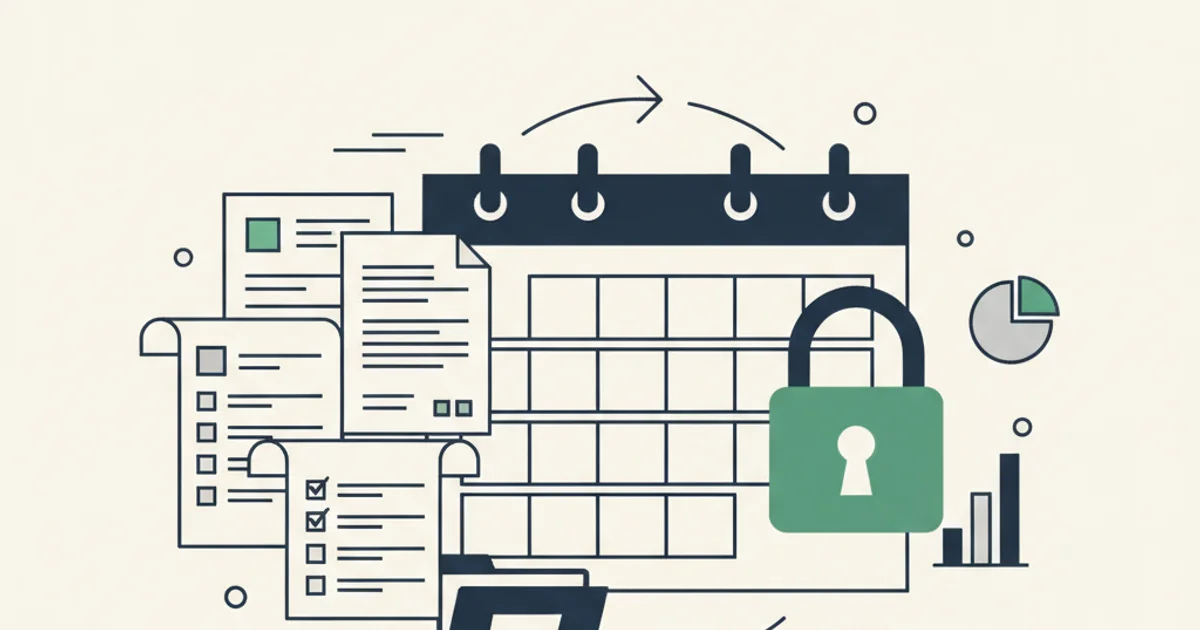A month-end close checklist laid over a calendar with bank statements, supplier invoices, and a locked ledger