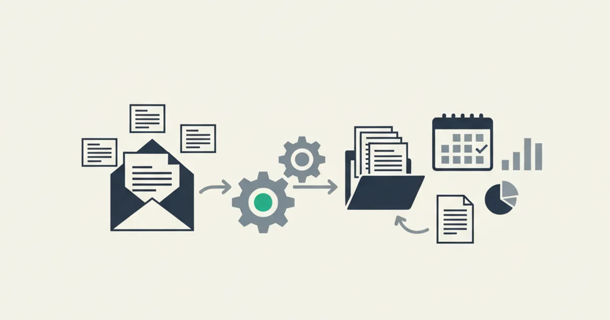 Supplier invoices leaving a business owner's inbox and arriving organized in an accountant's workspace with the bank statement matched