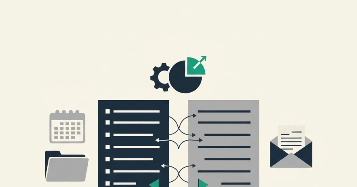 Two paper documents side by side with most lines connected by matching marks and a few lines left flagged as unmatched