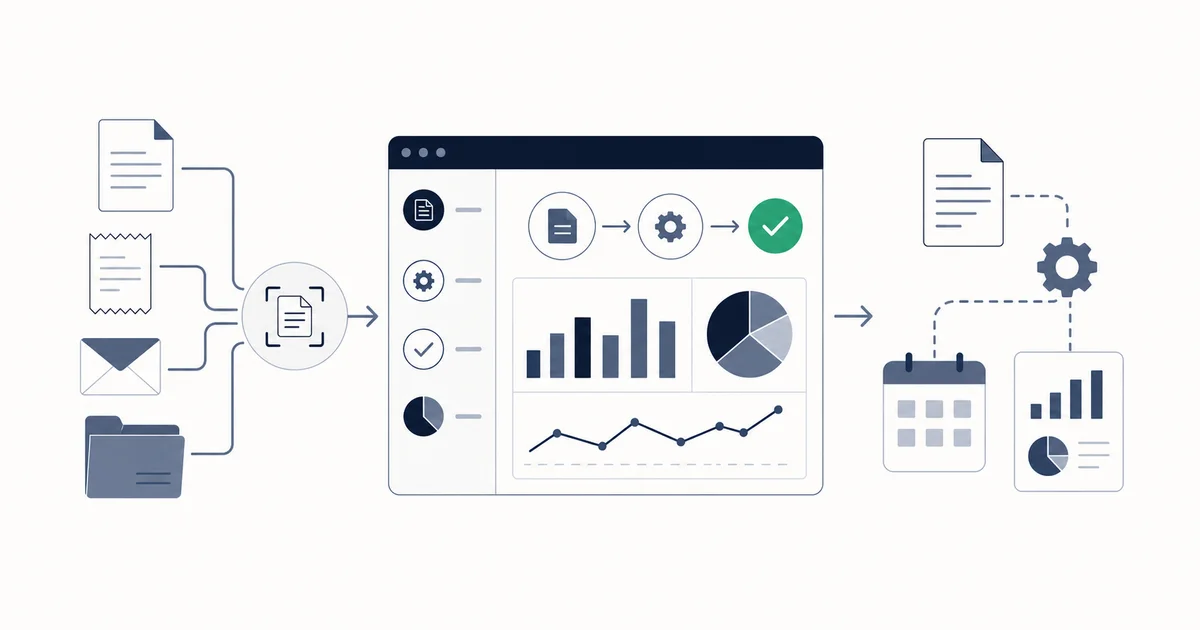 Finance team dashboard showing automated invoice capture, reconciliation, and reporting pipelines