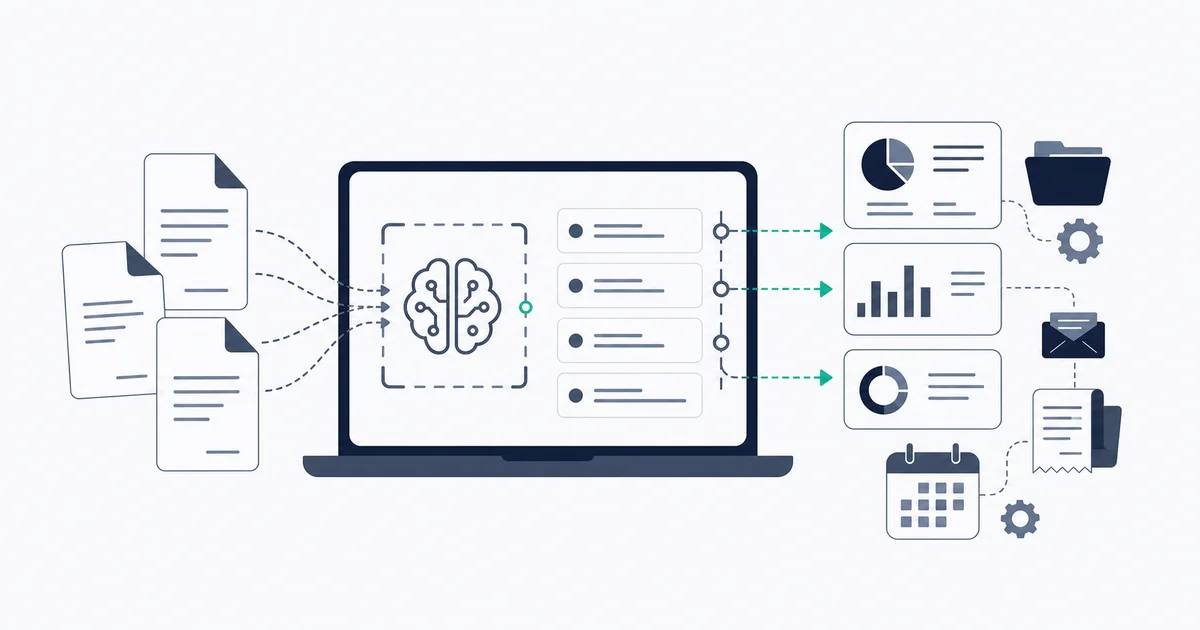 Invoice PDFs being processed by AI OCR and extraction software on a laptop screen
