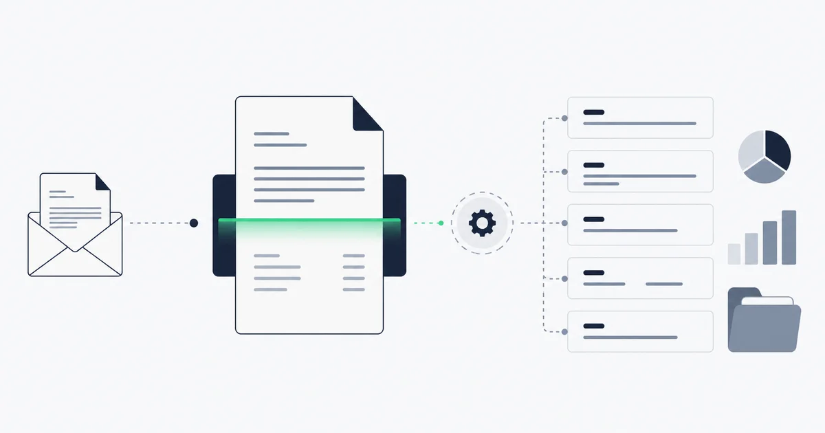 Invoice PDF being scanned and converted into structured data fields by an OCR pipeline