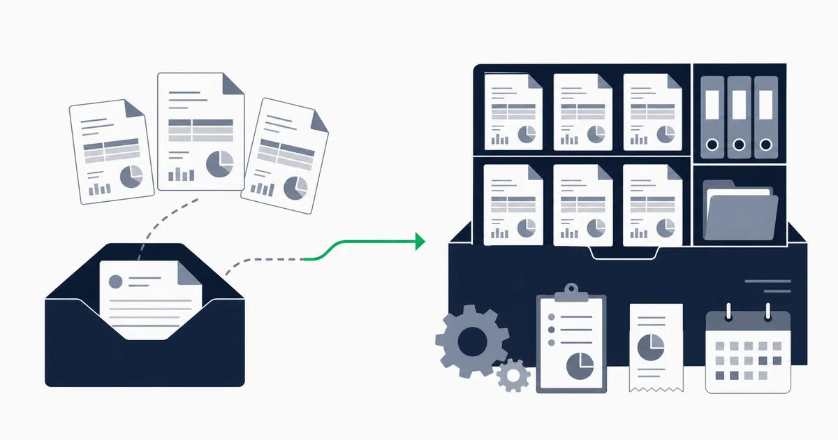 PDF invoice attachments being extracted from an email inbox into a structured archive