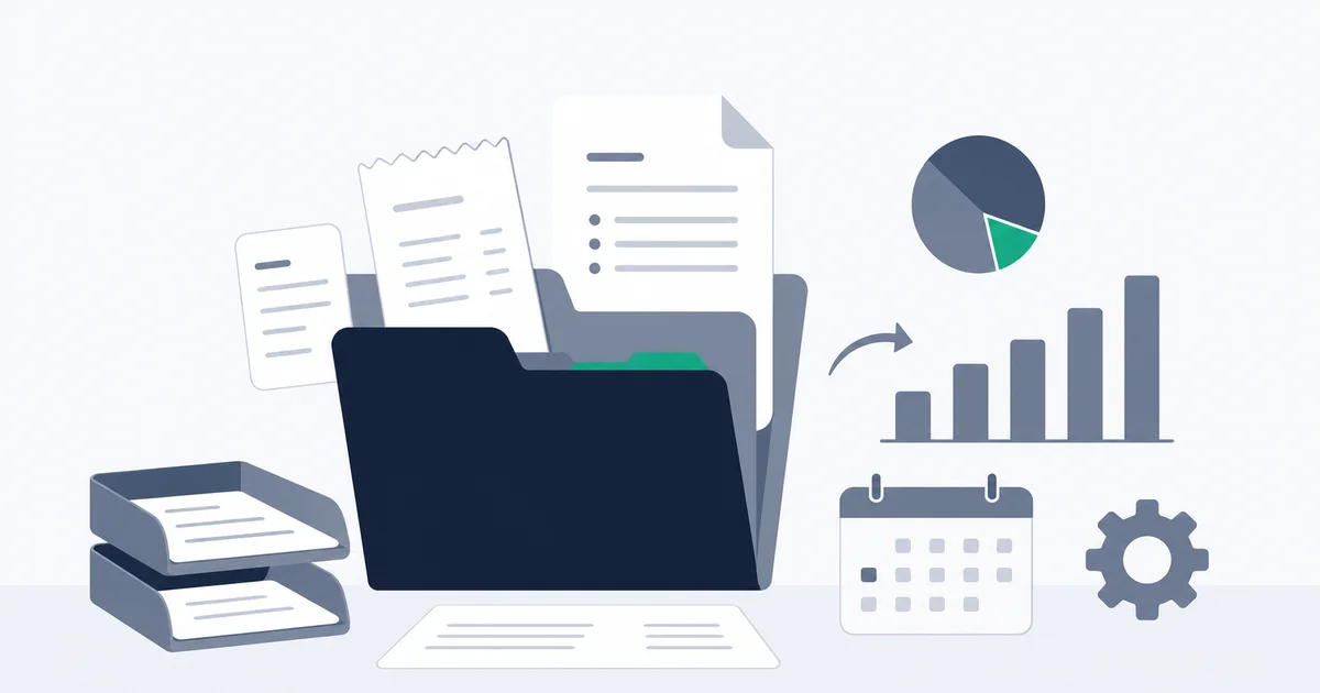 Accountant organizing business expense receipts into labeled folders on a desk